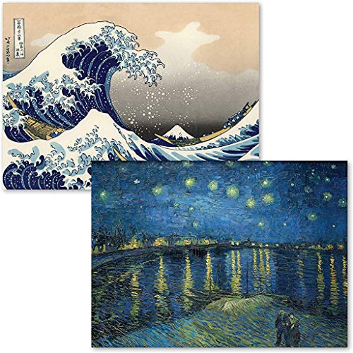 Palace Learning 2 Pack - Starry Night Over The Rhone by Vincent Van Gogh & The Great Wave Off Kanagawa by Katsushika Hokusai - Fine Art Poster Prints (Laminated, 18" x 24")