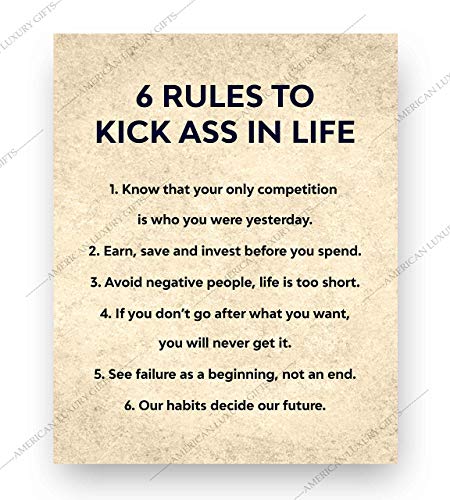 "Six Rules to Kick Ass in Life"-Inspirational Wall Art-8 x 10" Fierce Motivational Poster Print-Ready to Frame. Home-Office-Studio-Dorm Decor. Perfect Desk & Cubicle Sign. Great Gift of Motivation!