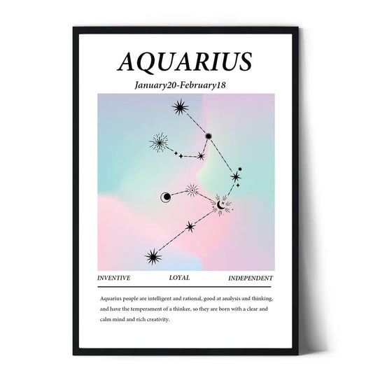 Aquarius Canvas Posters,Astrology Wall Decor Room Aesthetic Canvas Prints,Zodiac Gifts,Twelve Constellations Handmade Prints,Birthday Gift for Best Friend Romantic Gift 8x12inch Unframed