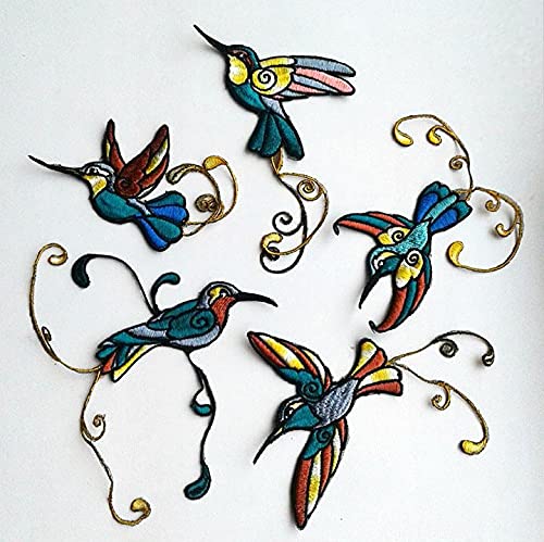 Moks98(p) set of 5 pieces of Hummingbird Embroidered Patches, Bird Patch, Colibri applique