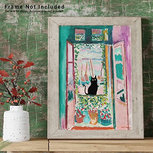 Henri Matisse Wall Art - Matisse Prints - Famous Open Window Poster - Black Cat Poster - Funny Cat Wall Decor Print - Cat Wall Art - Matisse Abstract Vintage Wall Art & Decor, 8x10" Unframed