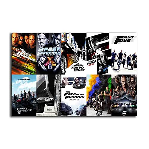 Movie Fast and Furious 1-10 Poster Collection Canvas Wall Art Large Size Print Home Decor Fast X Fans' Collection Gift (Canvas Roll 8x12 inch)
