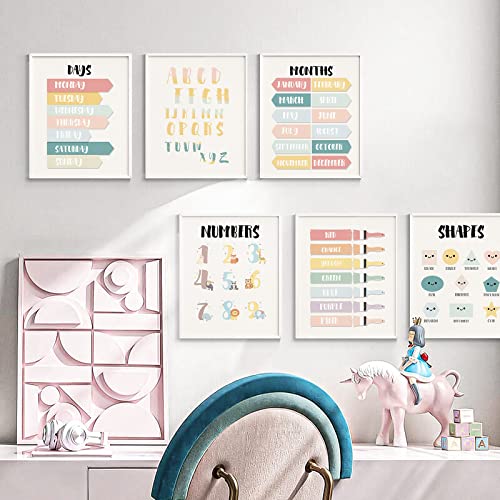 ARPEOTCY Rainbow Kids Playroom Wall Decor, Nursery Boho Wall Art Posters, Educational Wall Art Prints for Kids Room Wall Decor, Set of 6, 8x10in, Unframed