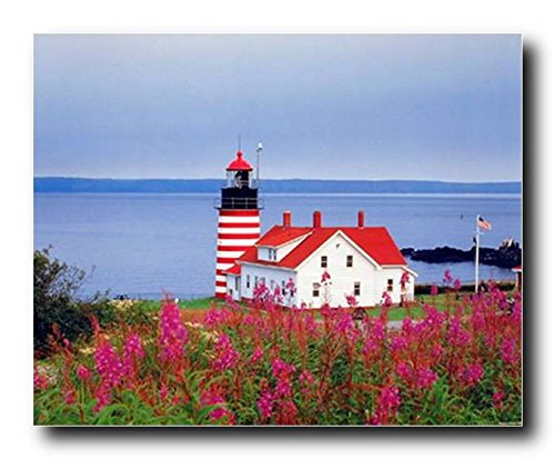 Maine West Quoddy Head Lighthouse Seascape Scenery Nature Wall Decor Picture Art Print Poster (16x20)