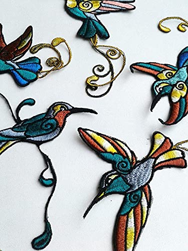 Moks98(p) set of 5 pieces of Hummingbird Embroidered Patches, Bird Patch, Colibri applique