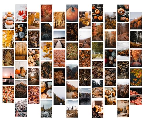 Fall Autumn Pumpkin Posters For Room Aesthetic - 4x6 Inches Set Of 60 Autumn Wall Art - Fall Room Decor - Fall Wall Art - Fall Prints - Fall Bedroom Decor - Halloween Posters - Autumn Wall Decor -