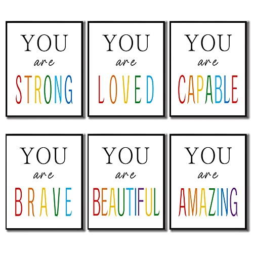 Watercolor Words Positive Quotes Wall Art, Motivational Wall Art Set for Nursery or Kids Room Home Decor, Inspirational Success Prints Hustle Posters