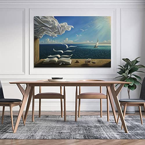 Salvador Dali's The Waves Book Sailboat Poster Canvas Wall Art Decorative Painting Living Room Decor Posters Bedroom Prints 08x12inch(20x30cm), Unframed