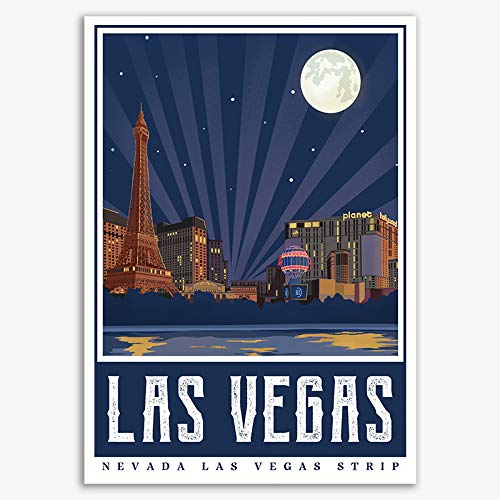 USA Nevada Las Vegas Strip America Vintage Travel Poster Art Print Canvas Painting Home Decoration Gift(12X18inch)