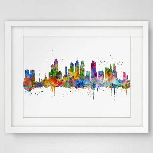 Philadelphia Skyline City Poster Watercolor Painting Wall Hanging Skyline Wall Decor Philadelphia Art Print Watercolor Fine Art Paper 8x10 inch No Framed