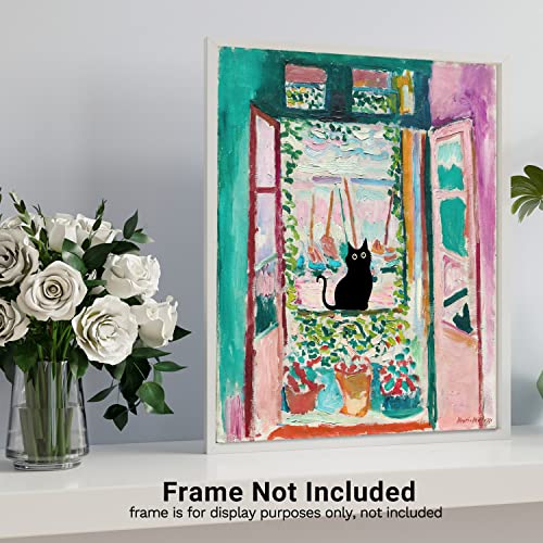 Henri Matisse Wall Art - Matisse Prints - Famous Open Window Poster - Black Cat Poster - Funny Cat Wall Decor Print - Cat Wall Art - Matisse Abstract Vintage Wall Art & Decor, 8x10" Unframed