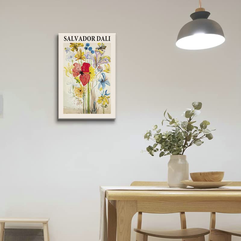 Salvador Dali - Fleurs D'ete Dans un Paysage of Memory Canvas Wall Art Print Poster Picture Modern Surrealism Canvas Wall Art Posters Classic Retro Home Room Decor for Living Room, Bedroom 12"x18"
