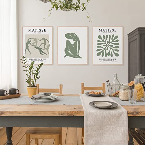 Whaline 8Pcs Wall Art Matisse Prints Henri Matisse Sage Green Minimalist Posters for Living Room Office Aesthetic Decor with 32Pcs Glue Points 8 x 10, Unframed