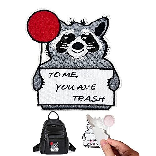 Cute Raccoon with Red Balloon 'To Me You Are Trash' Self-adhesive Embroidered Iron On Patch