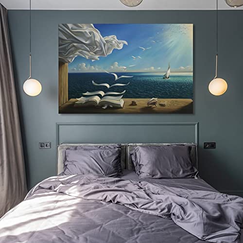 Salvador Dali's The Waves Book Sailboat Poster Canvas Wall Art Decorative Painting Living Room Decor Posters Bedroom Prints 08x12inch(20x30cm), Unframed