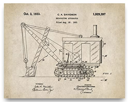 Excavator Patent Poster Art Print 11X14 Wall Decor Picture Vintage Road Construction Heavy Equipment