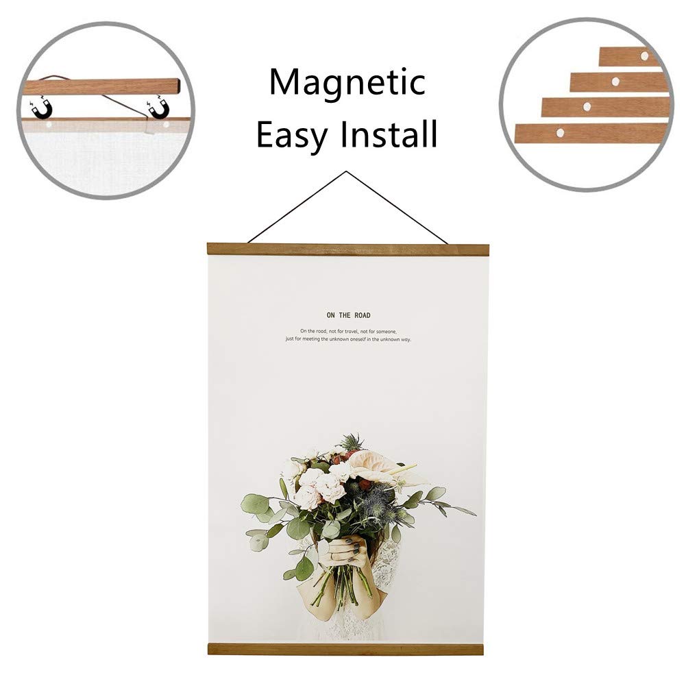 Miaowater 2 Pack Poster Frame,8x10 8x12 8x18 Magnetic Light Wood Wooden Frames Hanger for Photo Picture Art Canvas Print Artwork Wall Hanging Teak Wood 8''