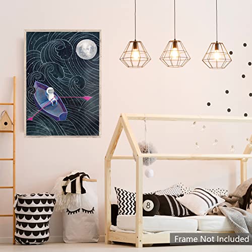 Selitiyer Astronaut Wall Art Dark Background Bedroom Wall Decor Universe Canvas Prints Space Boating Poster Kids Baby Room Wall Art for Kids Bedroom Home Decor 16x24 Inch No Frame