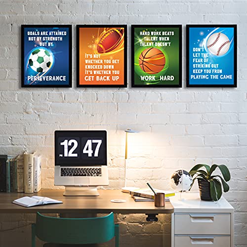 Sports Motivational Quote Phrases Poster Sport Inspirational Quote Art Print Basketball Football Baseball Soccer for Boy's Bedroom Playroom Classroom Living Room Decoration (8"X10” Unframed)