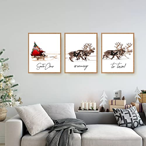 Christmas Wall Art Prints Set of 3 Canvas Artwork Posters Aesthetic Pictures Winter Santa Claus With a Sleigh Xmas Decorations for Home Bedroom Living Room Dorm Bathroom Decor (11"x14" UNFRAMED)