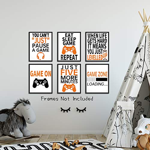 Noare Video Game Canvas Printing Wall Art Funny Gaming Poster Inspirational Quote Picture for Kids Teen Boy room Bedroom Playroom Home Decor,6 pcs,No Frame