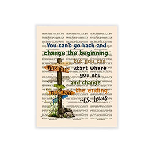 Zoey Art CS Lewis Quote Print, You Can't Go Back and Change Religious Sign Poster, Christian Home Décor 8x10 Unframed