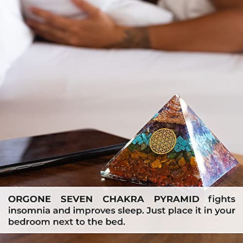 Orgonite Crystal Seven chakra FOL pyramid & Pendant Set, Orgonite Pyramid for Energy Healing - Orgonite Kit - Protection With Seven Chakra Orgonite Necklace