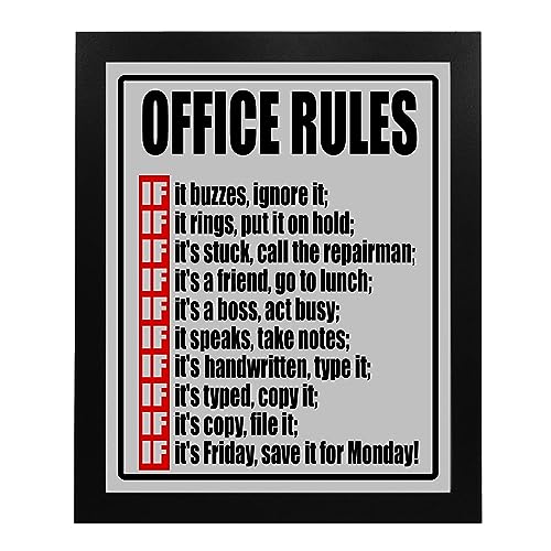 Office Rules - Black And White Wall Decor Decor Home Decor Wall Art, Funny Posters Wall Decor Print For Office Decor, Kitchen Decor, Dorm Decor or Keepsake Room Decor For Teen Girls, Unframed - 8x10