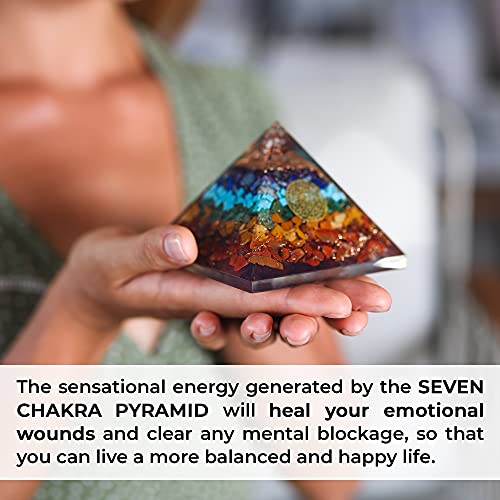 Orgonite Crystal Seven chakra FOL pyramid & Pendant Set, Orgonite Pyramid for Energy Healing - Orgonite Kit - Protection With Seven Chakra Orgonite Necklace