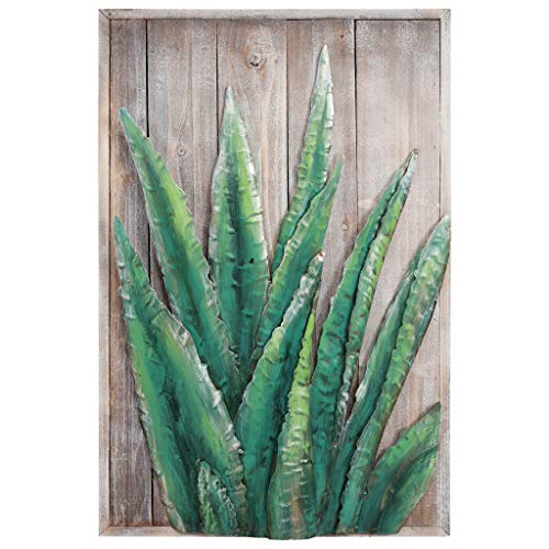 Empire Art Direct Mixed Media Iron Hand Painted Dimensional Wall Art Ready to Hang, 24" x 16", Succulent 1