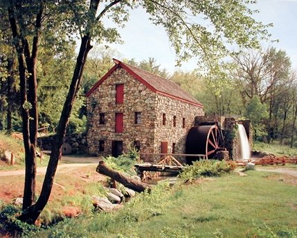 Landscape Wayside Inn Mill Scene Country Cottage Forest Scenery Wall Decor Art Print Poster (16x20)