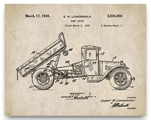 Dump Truck Patent Poster Art Print 11X14 Wall Decor Picture Vintage Construction Heavy Equipment