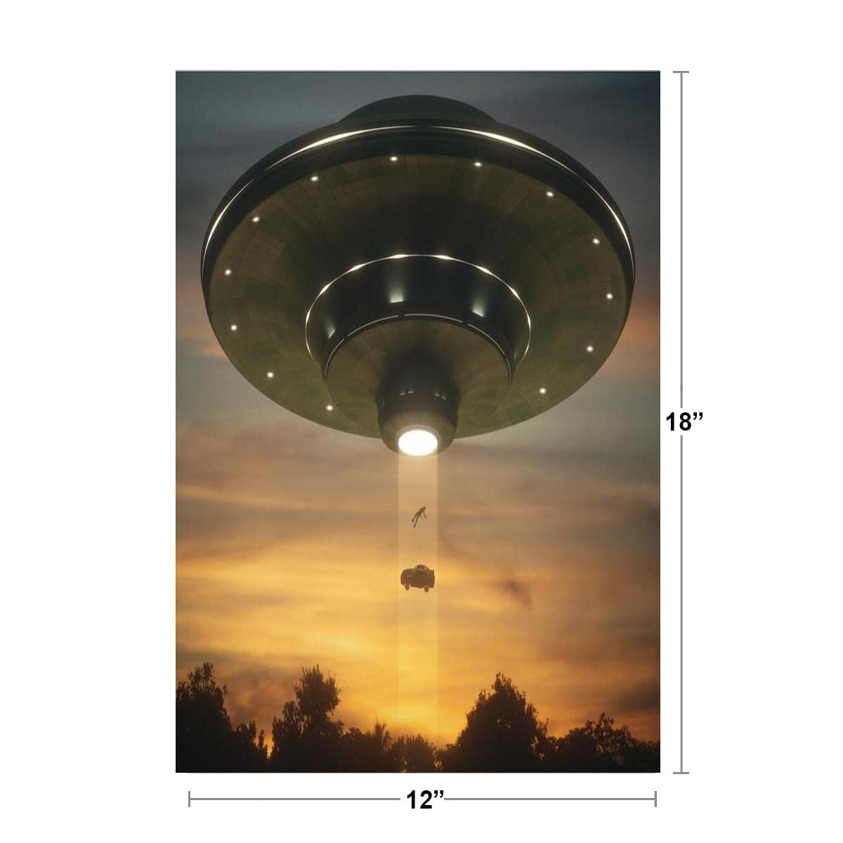 UFO Alien Abduction Spaceship Human Car In Beam Photo Poster Spacecraft Scifi Fantasy Cool Wall Decor Art Print Poster 12x18