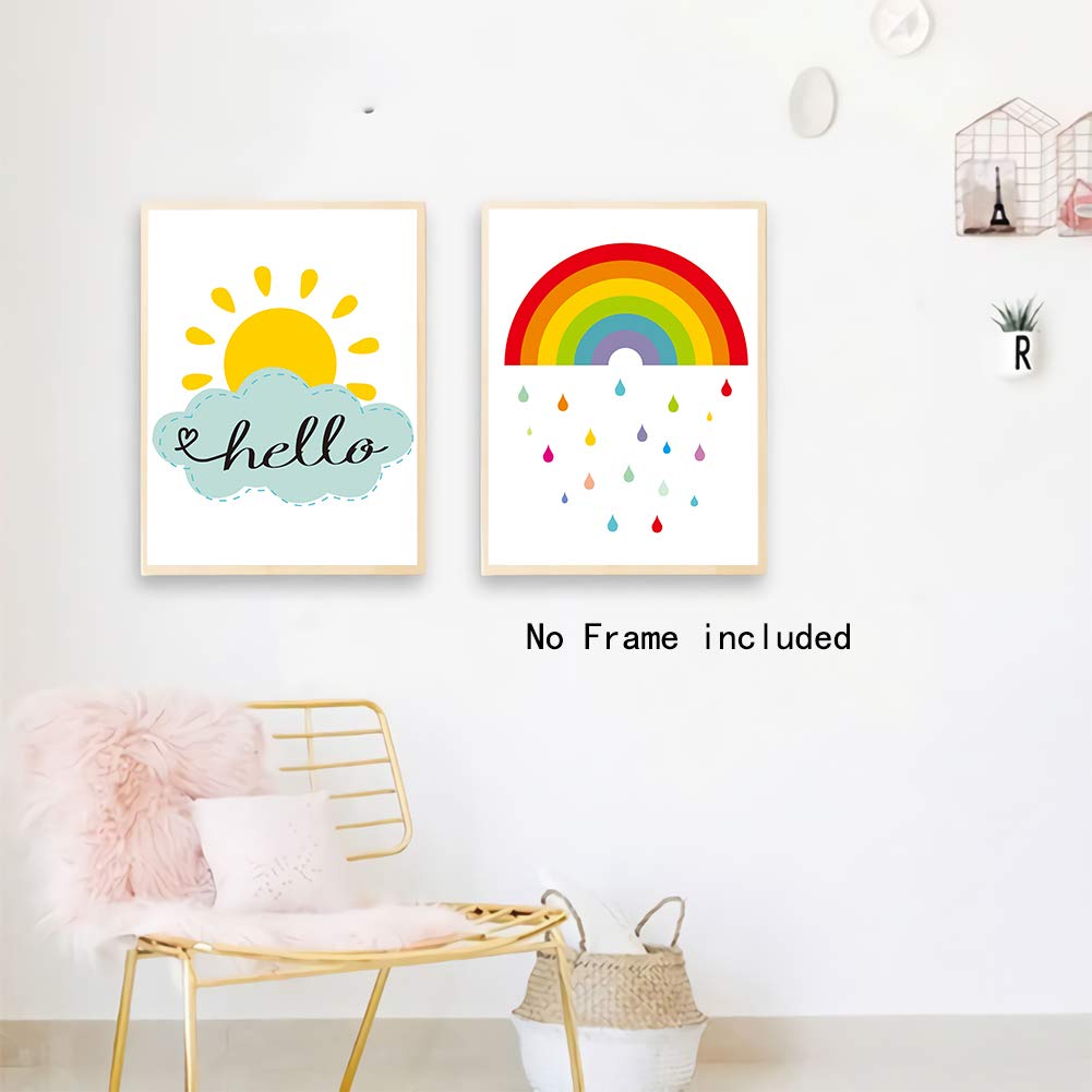 KAIRNE Colorful Rainbow And Sunshine Quotes Art Print,Set Of 4(8 "x10) Inspirational Canvas Poster Painting,Weather Nursery Wall Art For Classroom Or Kid Room Home Decor,No Frame
