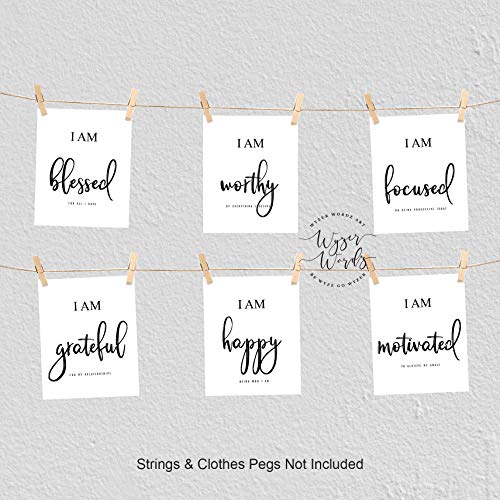 Inspirational Wall Art,Motivational Wall Art,Office & Bedroom Wall Decor,Positive Quotes & Sayings,Daily Affirmations for Men, Women & Kids,Black & White Poster Prints (8X10, Set of 6, No Frame)