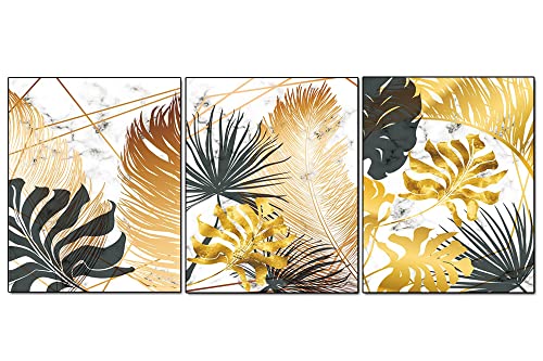 Black and Gold Leaf Canvas Print Wall Art,Unframe Tropical Monstera Palm Leaves Poster Wall Décor ,Modern Art Plants Leaf Picture Oil Painting Wall Mural for Living Room Bedroom Office-16"x20"x3