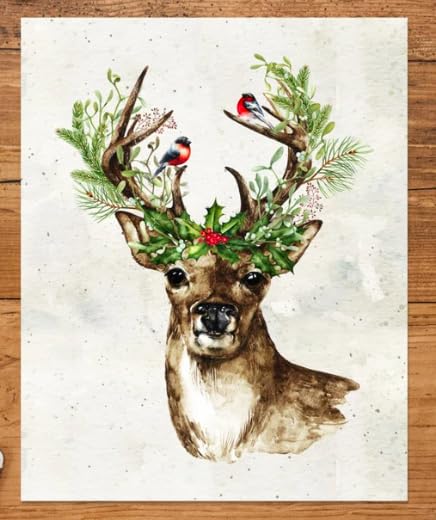 Christmas Deer Art Print, Watercolor Christmas Deer, Reindeer Wall Art, Christmas Holidays Wall Art Print - 11x14 Poster Print - Unframed