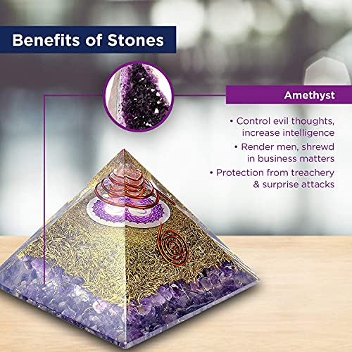 Orgone Pyramid Energy Generator - Crown Chakra Symbol Orgonite Amethyst Crystal Pyramid with Brass Metal for E-Energy Protection - Chakra Balancing-Healing-Meditation-Yoga