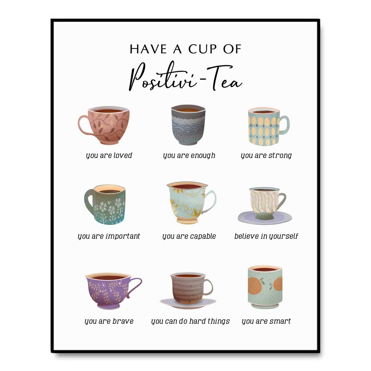Have A Cup Of Positive-Tea, Self Affirmation Print, Therap Office Decor, Positive Self-talk, Mental Health Wall Art, School Counselor Decor, Office Poster, Unframed (8X10 INCH)