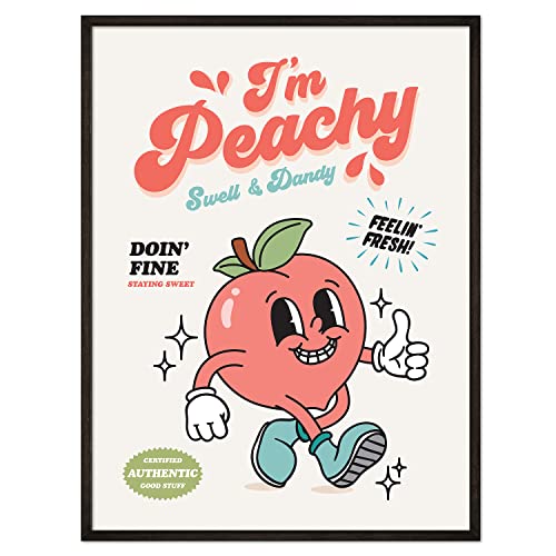 Retro Wall Art I'm Peachy Character Poster 12x16in, Nostalgic Retro Poster, Cool Wall Art, Cute Room Decor