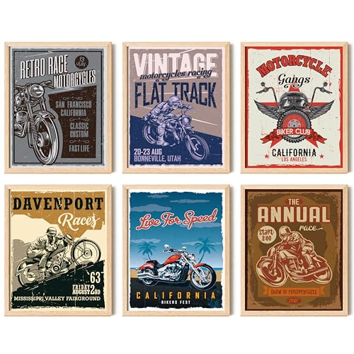 97 Decor Antique Motorcycle Posters - Rustic Motorcycle Decor, Motorcycle Wall Art Prints, Vintage Motorcycle Gifts for Men, Motorcross Dirt Bike Stuff for Boys Bedroom Decorations (8x10 UNFRAMED)