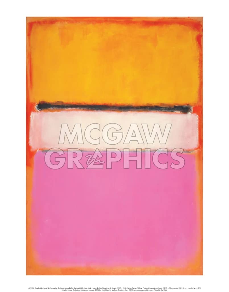 McGaw Graphics White Center Yellow Pink and Lavender on Rose, 1950 by Mark Rothko, Art Print Poster, Paper Size 14 x 11 Image 12.4 8.5, Multicoloured, 14 x 11 Inch