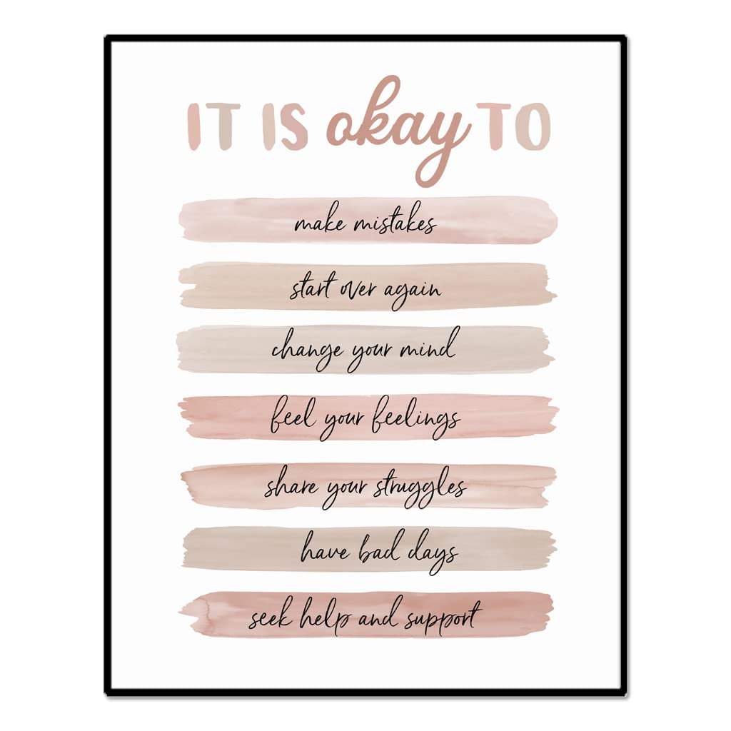 It's Okay To Quotes, Note To Self Poster, School Counselor Art Print, Anxiety Quotes, Counseling Office Decor, Psychologist, Social Worker Wall Decor, Unframed (8X10 INCH)