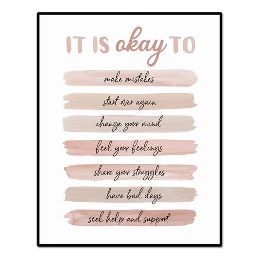 It's Okay To Quotes, Note To Self Poster, School Counselor Art Print, Anxiety Quotes, Counseling Office Decor, Psychologist, Social Worker Wall Decor, Unframed (8X10 INCH)