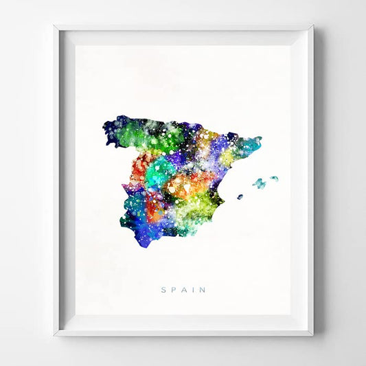 Spain Watercolor Map Wall Art Poster Home Decor Print Watercolour Artwork - Unframed