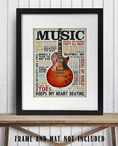 Love of Music- Guitar Music Quote Wall Art Print, This Ready to Frame Typographic funny Music Wall Art Poster Print is Good For Home, Bar, Studio, And Man Cave Room Decor, Unframed - 8x10"