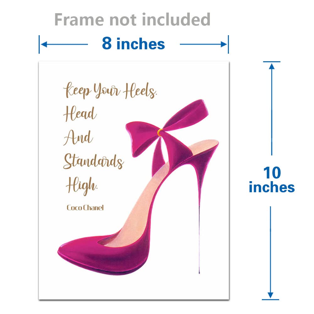 heshengzaixian Keep Your Heels Head Standards High Inspirational Quote Wall Art Prints,Modern Fashion Décor Poster for Girls Room Spa Beauty Salon, Gift for Girlfriend Set1(Unframed) 8x10