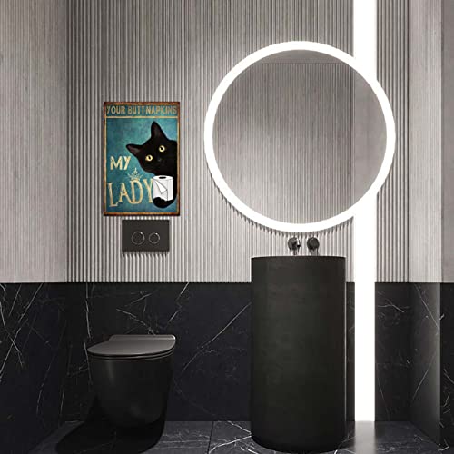 Funny Bathroom Canvas Wall Art: Black Cat Picture Print Toilet Decor, Your Napkins My Lady Teal Poster Framed Animal Artwork Restroom Decoration for Home 8" x 12"
