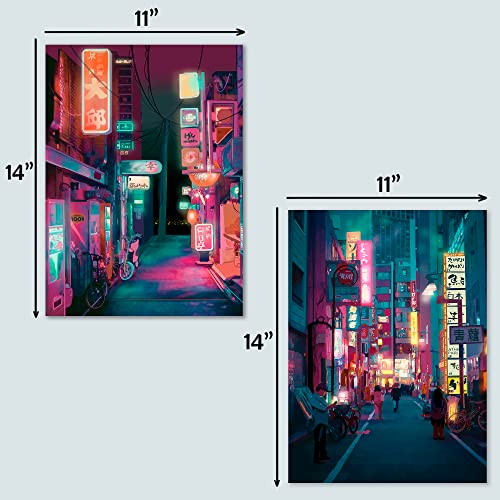 Japan Art Poster Set of 2 - Japanese Print Artwork on Canvas Roll - Tokyo Anime Wall Art Picture Gift - Preppy Night City Wall Decor Poster for Room Aesthetic Bedroom Kitchen Living UNFRAMED 11x14