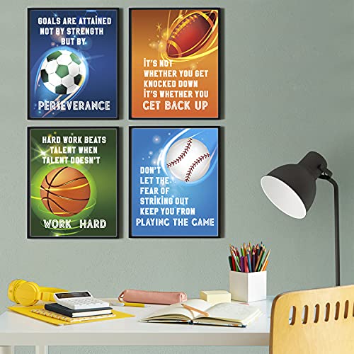 Sports Motivational Quote Phrases Poster Sport Inspirational Quote Art Print Basketball Football Baseball Soccer for Boy's Bedroom Playroom Classroom Living Room Decoration (8"X10” Unframed)